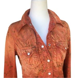 Vintage True Religion Orange Ombre Floral Western Cowboy Shirt with Pearl S…